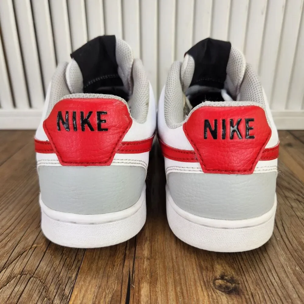 Nike Court Vision Lo Womens 6.5 White Gray Red Leather Sneakers Shoes FD0284-100